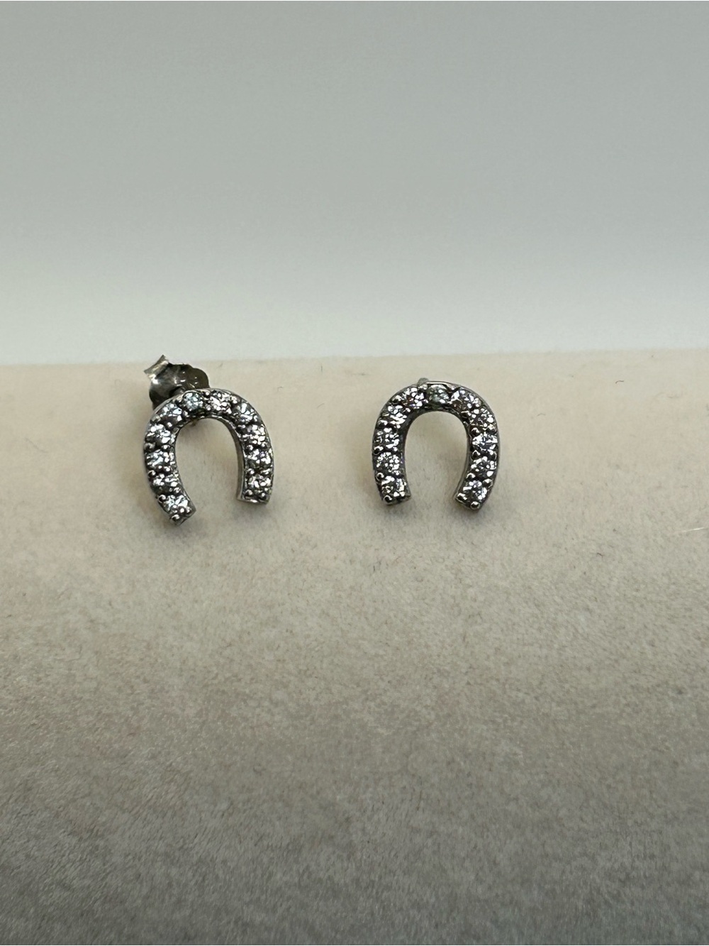 Sterling Silver Crystal Horseshoe Stud Earrings 1/4" Stamped 925 Dainty - Picture 3 of 8